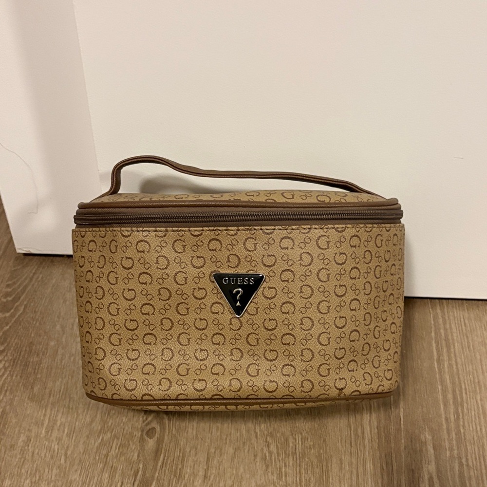 GUESS Brown & Beige Monogram Cosmetic Case